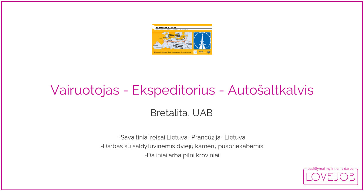 Vairuotojas Ekspeditorius Auto altkalvis Bretalita UAB Lovejob lt vairuotojas-ekspeditorius-auto-altkalvis-bretalita-uab-lovejob-lt
